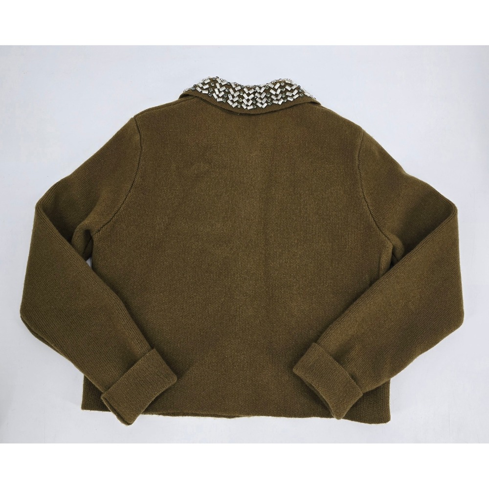 Zara 100% Wool Jewel Collar Jacket Small Olive Green Preppy Luxe - Picture 4 of 6